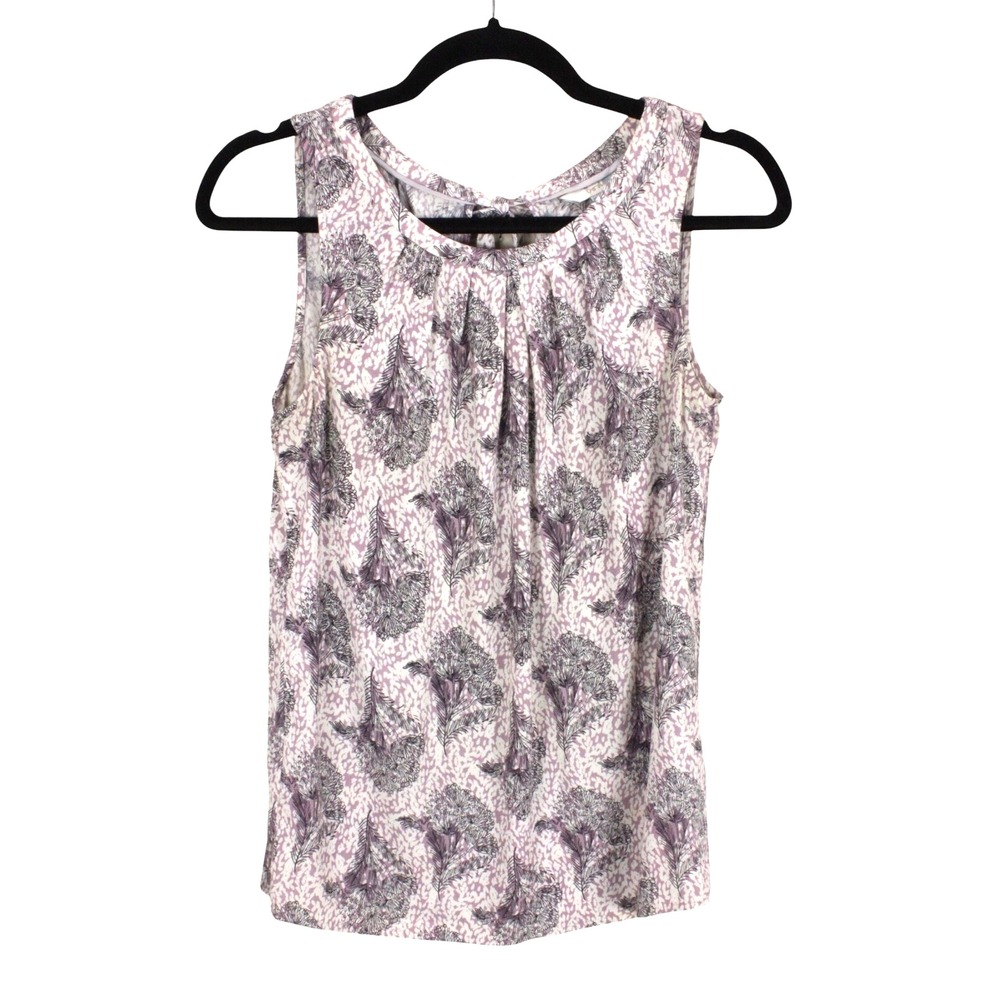 BODEN Crepe Tank Top size US‎ 4 UK 8 Purple Floral Pleat Keyhole Tied